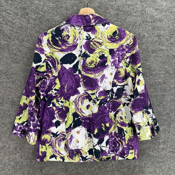 Christopher & Banks Jacket Women M Medium Purple Floral Button Up Collared - Picture 2 of 7